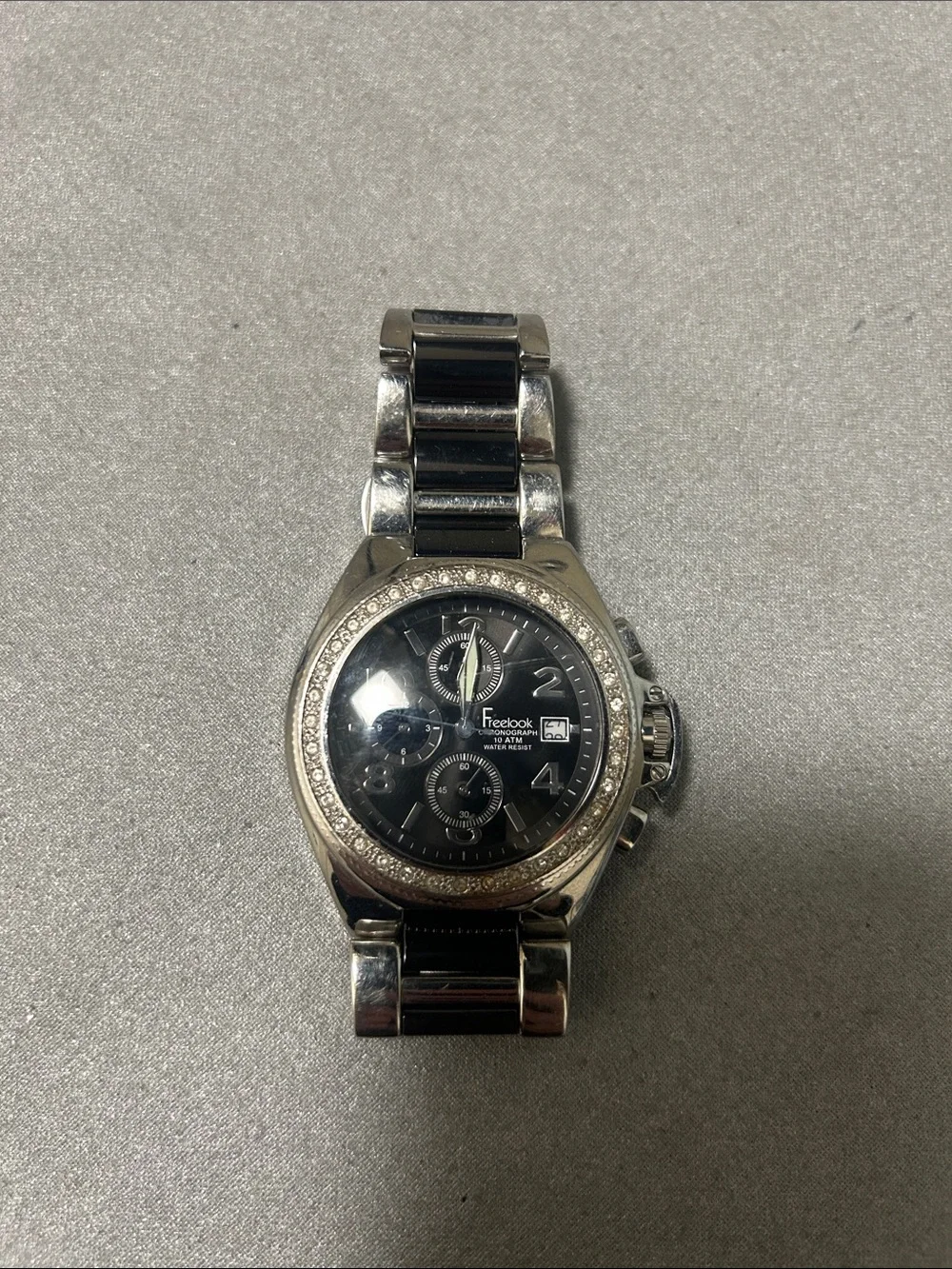 Men's Black Dial Silver-Tone Chronograph Watch